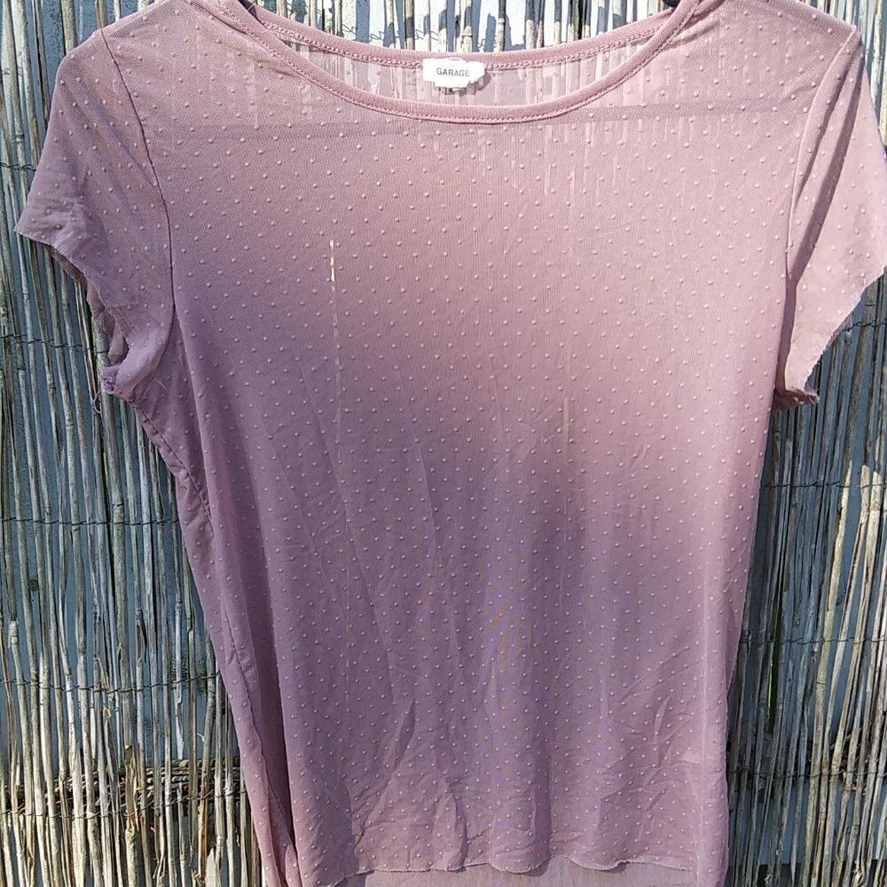 Garage Sexy Sheer See Through Short Sleeve Top Blouse Taupe/Nude - Petite Small